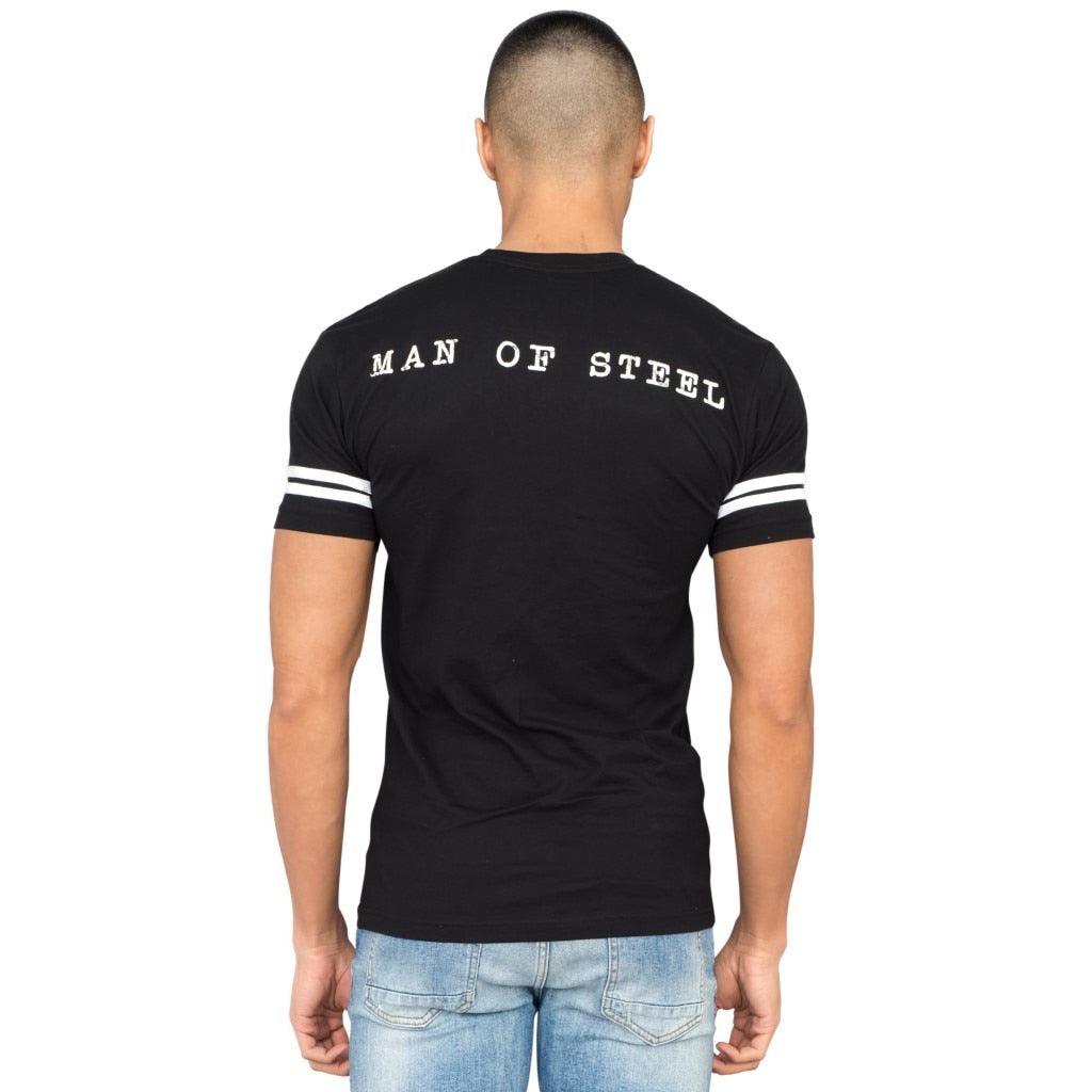 Superman Distressed Logo With Striped Sleeves T-shirt