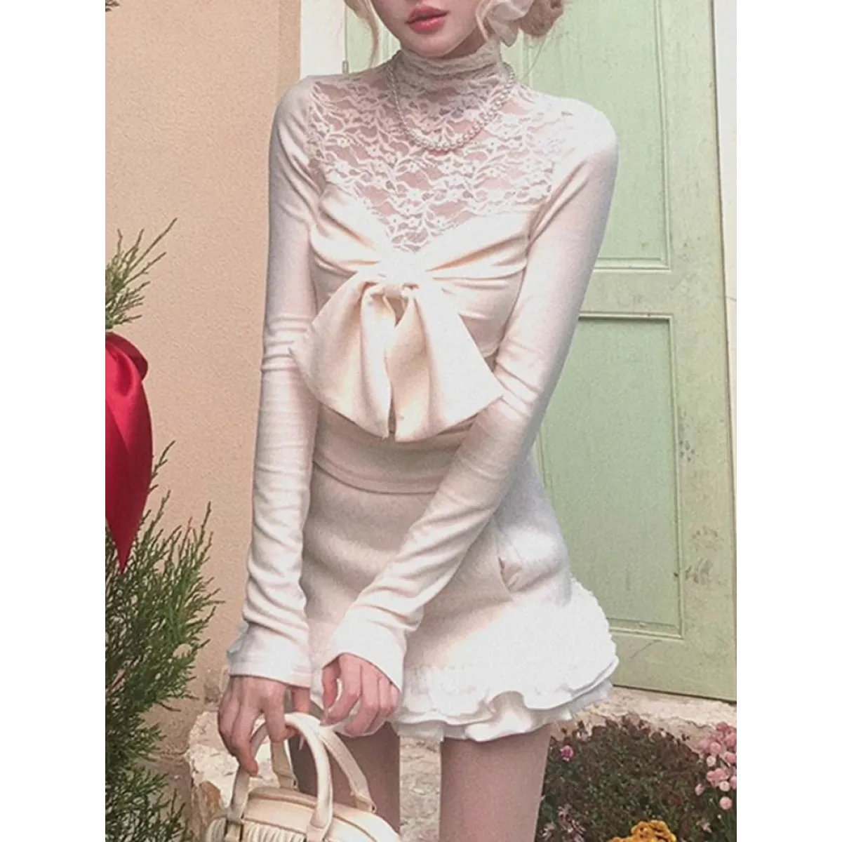 Ivory Lace Bow Top – Sweet Japanese Y2K Spring Style