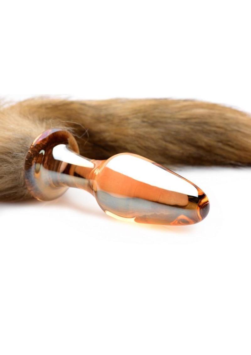 Tailz Fox Tail Anal Plug Orange Glass Plug Realistic Faux Fur Tail