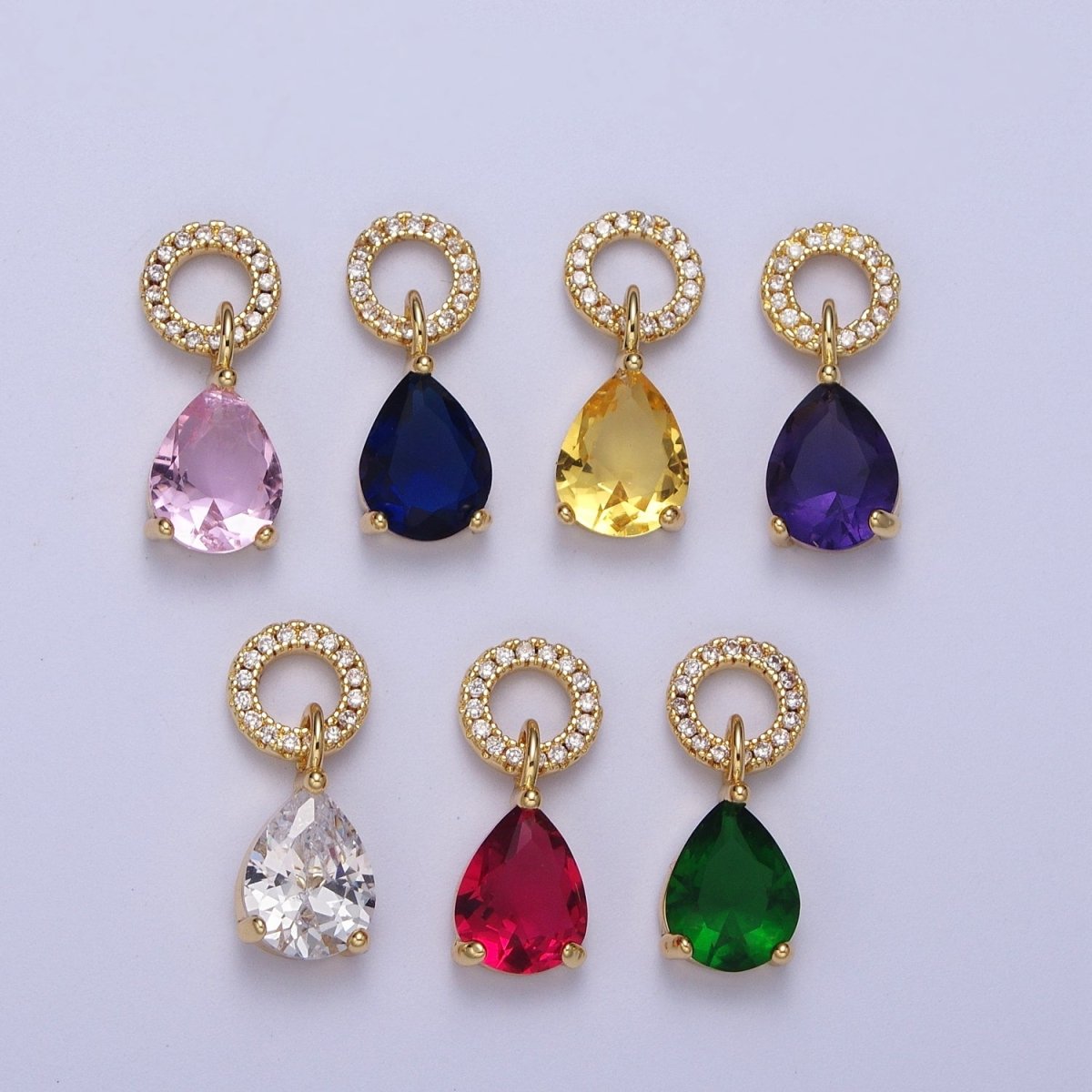 Teardrop Cubic Zirconia Micro Paved Round Bail Charm | C-280 C-282 C-284 C-286 C-290