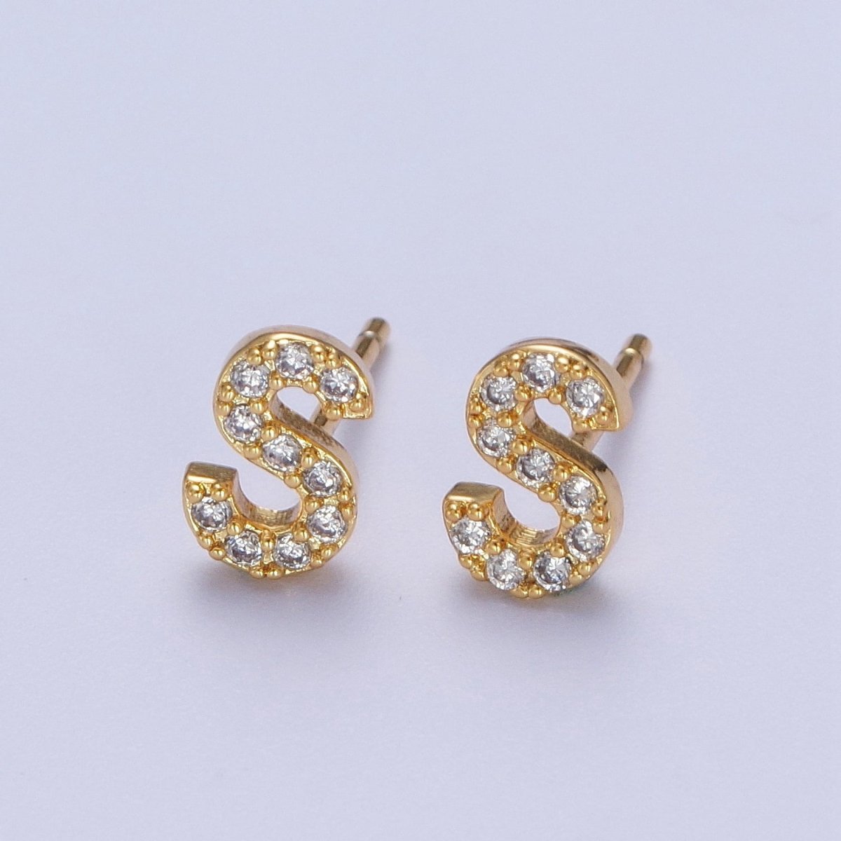 Tiny Initial Earring, Letter Stud Earrings, Initials Earrings, Diamond CZ Initial Earrings, Letter Studs Dainty Earring | AE-1056~AE-1081