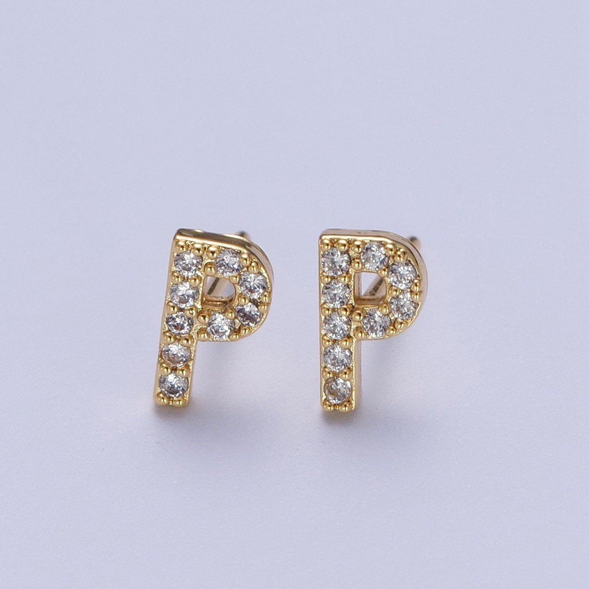 Tiny Initial Earring, Letter Stud Earrings, Initials Earrings, Diamond CZ Initial Earrings, Letter Studs Dainty Earring | AE-1056~AE-1081