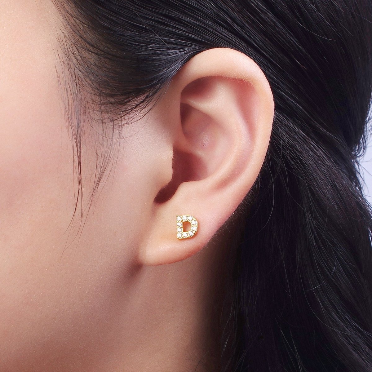 Tiny Initial Earring, Letter Stud Earrings, Initials Earrings, Diamond CZ Initial Earrings, Letter Studs Dainty Earring | AE-1056~AE-1081