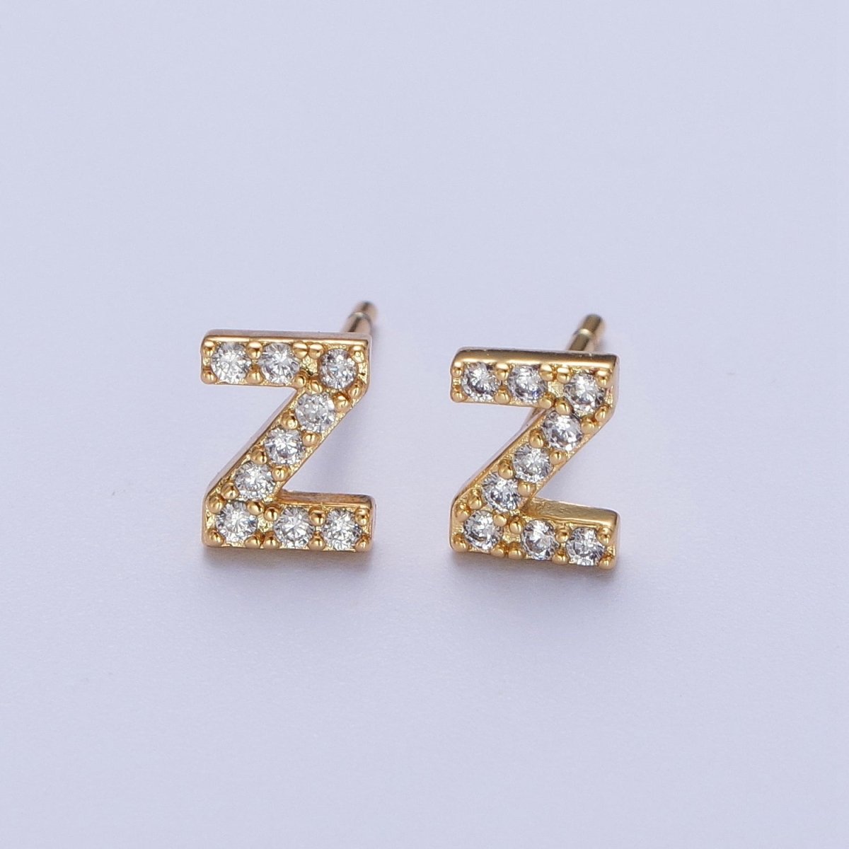 Tiny Initial Earring, Letter Stud Earrings, Initials Earrings, Diamond CZ Initial Earrings, Letter Studs Dainty Earring | AE-1056~AE-1081