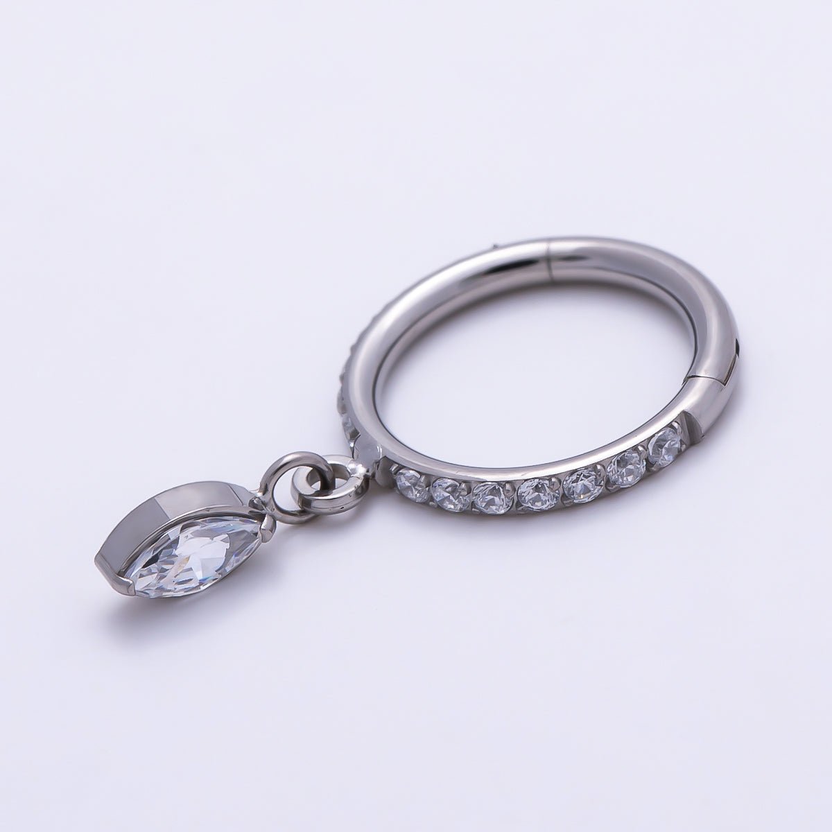 Titanium 10.5mm Marquise Micro Paved CZ Oval Universal Cartilage Piercing Clicker in Gold & Silver | BJ-00240 BJ-00241