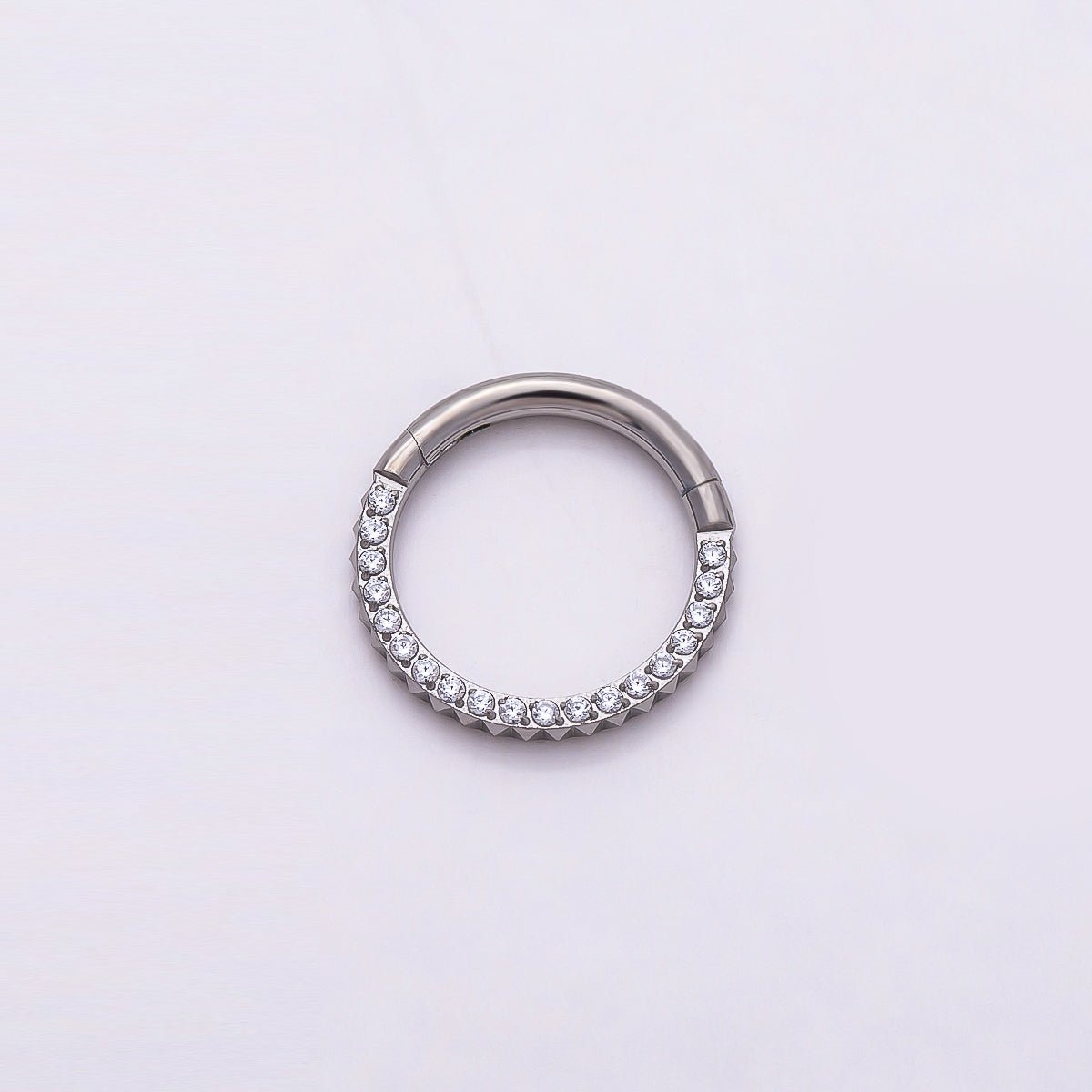 Titanium 10.5mm Micro Paved CZ Single Septum Cartilage Piercing Clicker in Gold & Silver | BJ-00202 BJ-00203