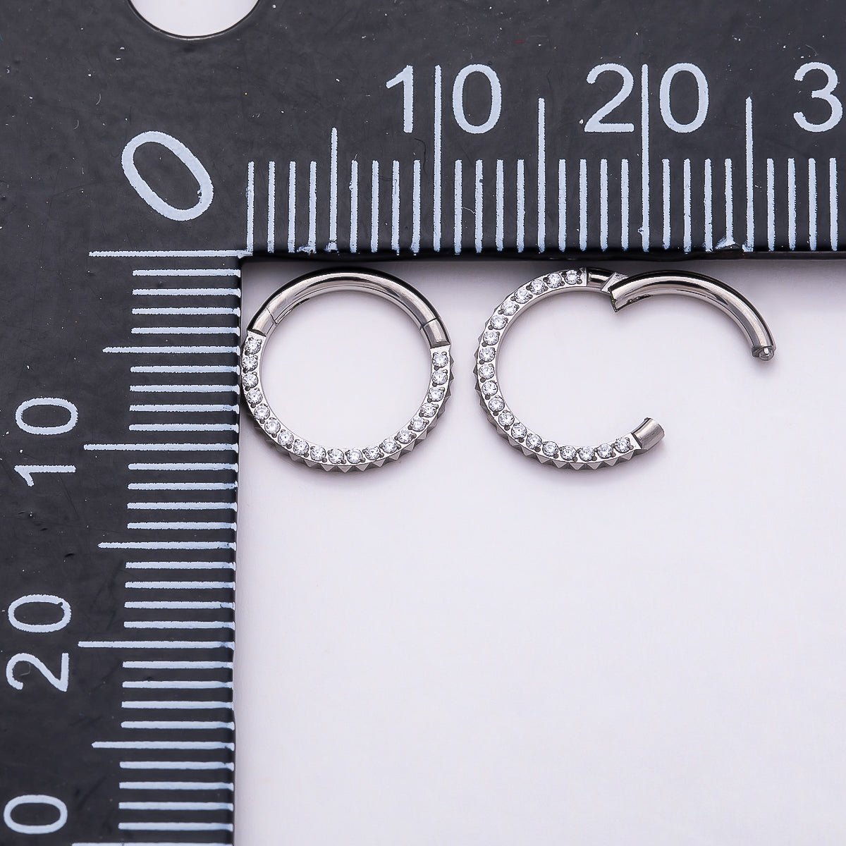 Titanium 10.5mm Micro Paved CZ Single Septum Cartilage Piercing Clicker in Gold & Silver | BJ-00202 BJ-00203