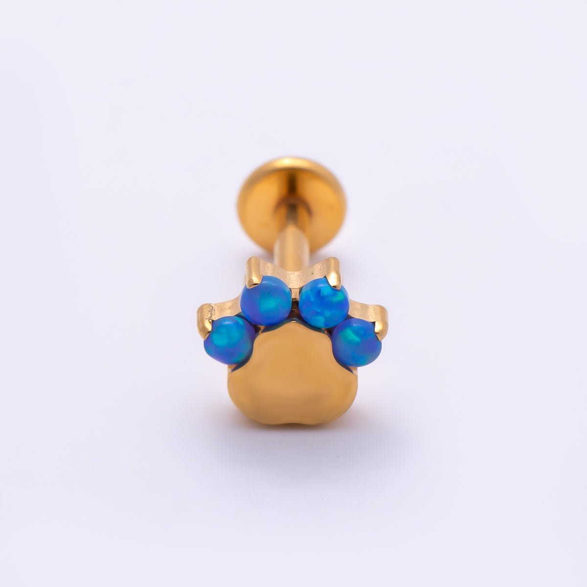 Titanium 11mm Blue Opal Paw Print Cartilage Piercing Flat Back Stud in Gold & Silver | BJ-00211 BJ-00212