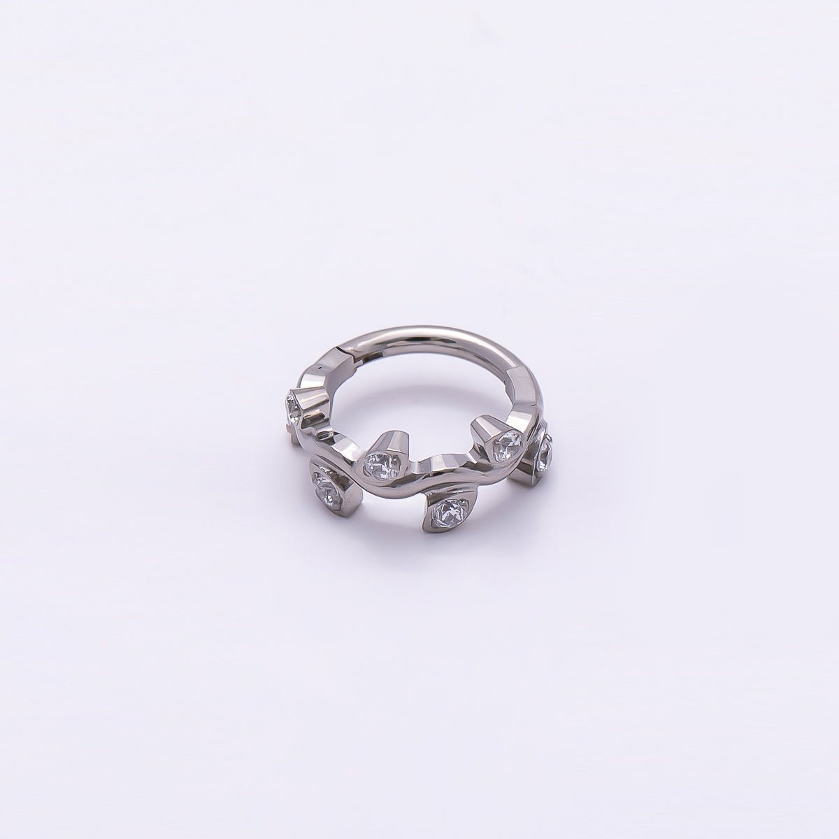 Titanium 11mm CZ Leaf Single Septum Cartilage Piercing Clicker in Gold & Silver | BJ-00100 BJ-00101