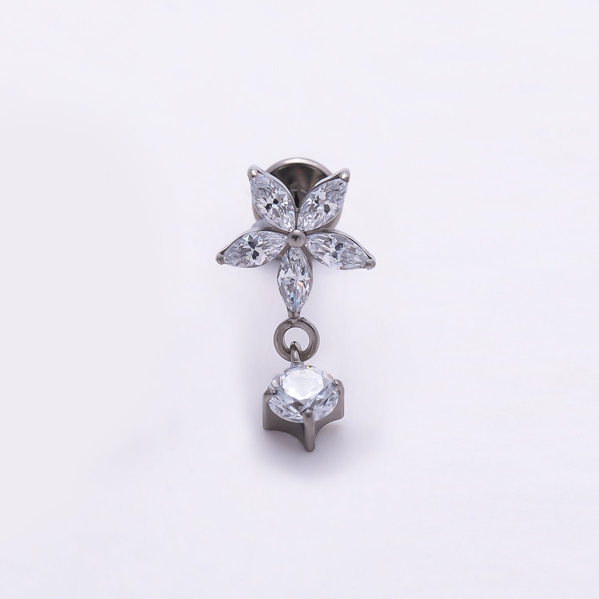 Titanium 13mm Clear CZ Flower Drop Cartilage Piercing Flat Back Stud in Gold & Silver | BJ-00170 BJ-00171