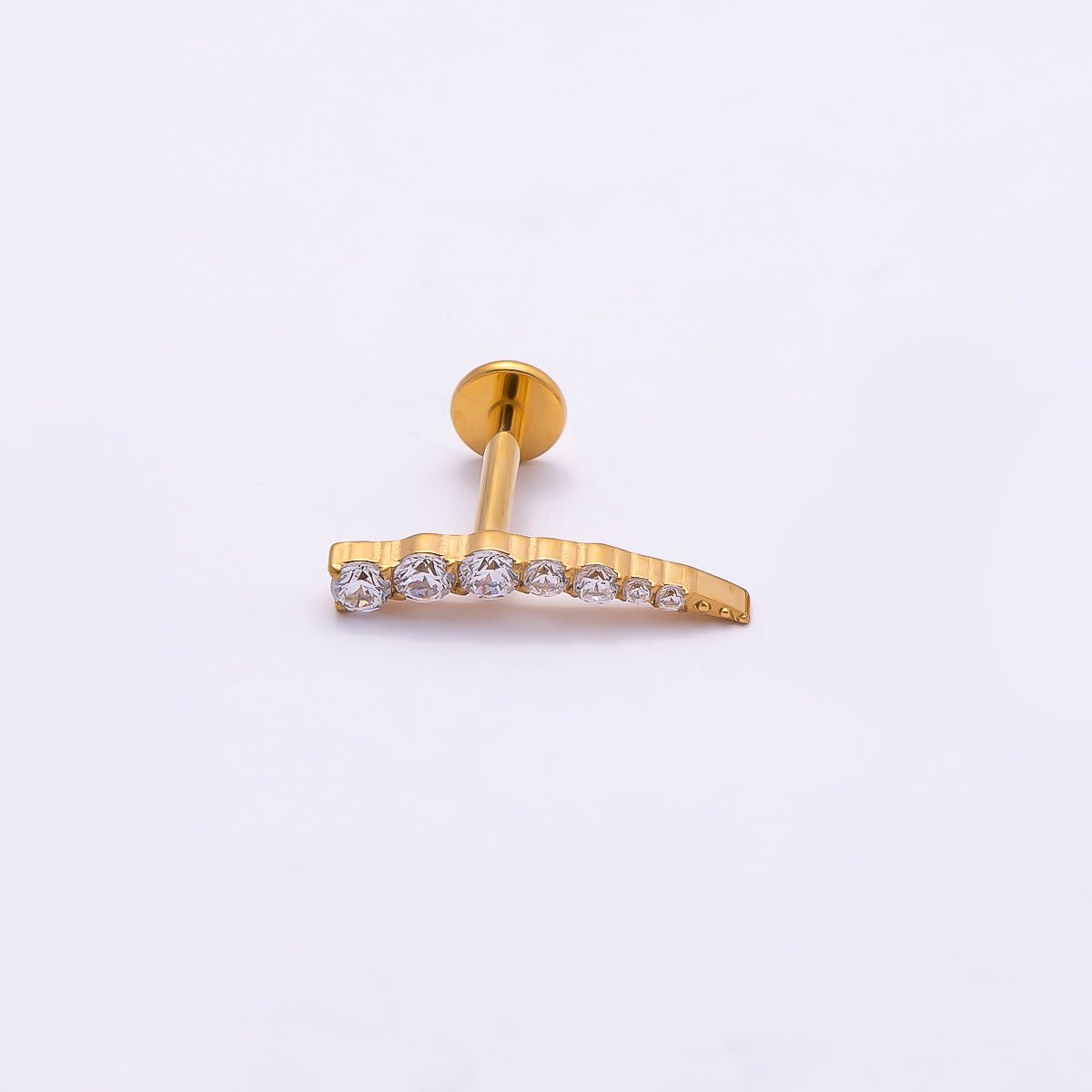 Titanium 2.5mm Clear CZ Curved Cartilage Piercing Flat Back Stud in Gold & Silver | BJ-00178 BJ-00179