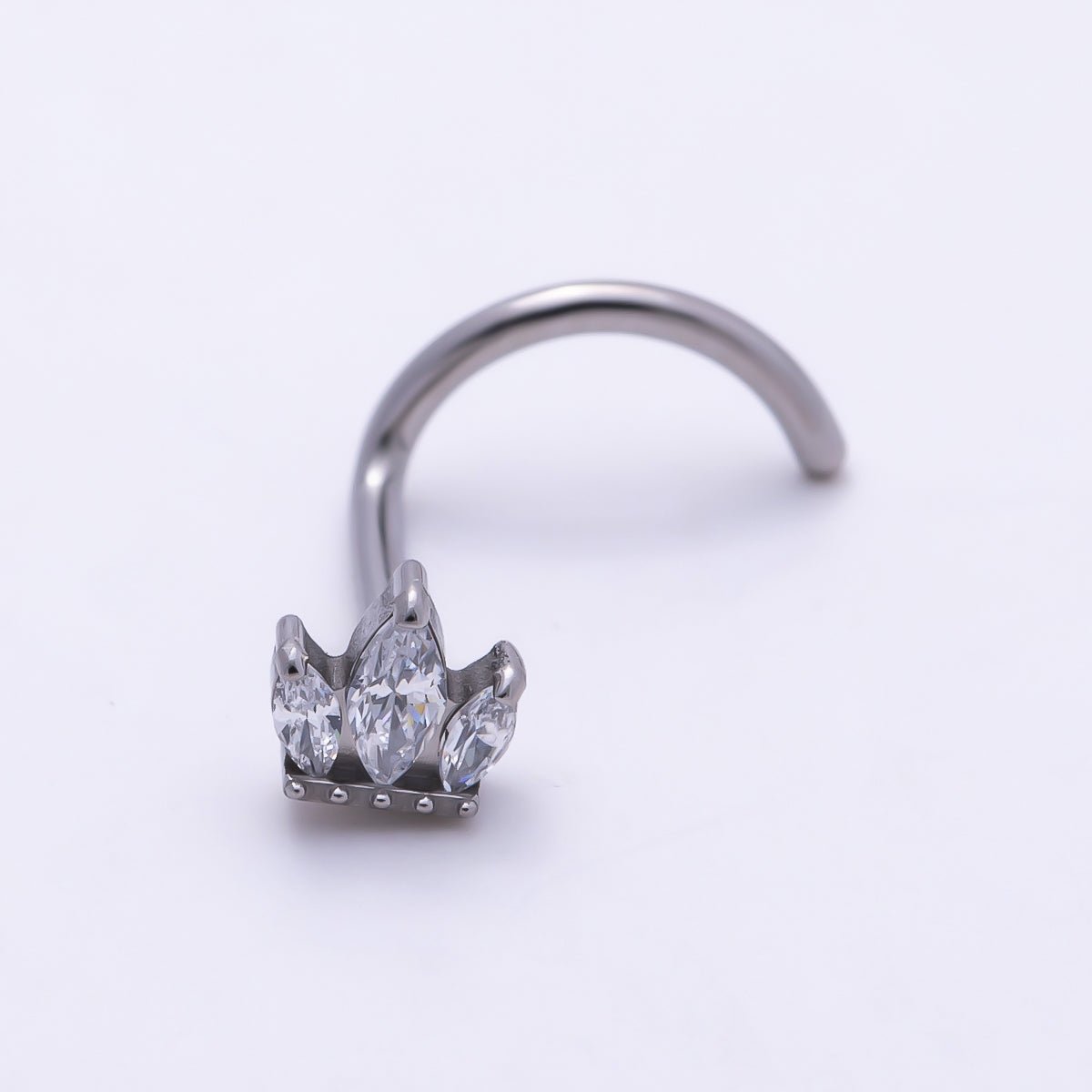 Titanium 3mm Triple Marquise CZ Cartilage Nose Single Piercing Stud in Gold & Silver | BJ-00214 BJ-00215