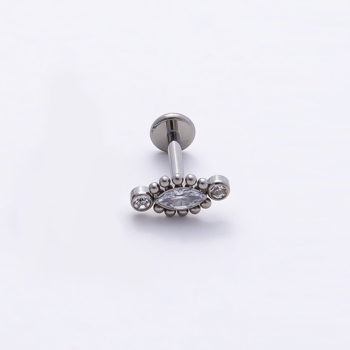 Titanium 4mm Clear CZ Marquise Bubble Cartilage Piercing Flat Back Stud in Gold & Silver | BJ-00146 BJ-00147