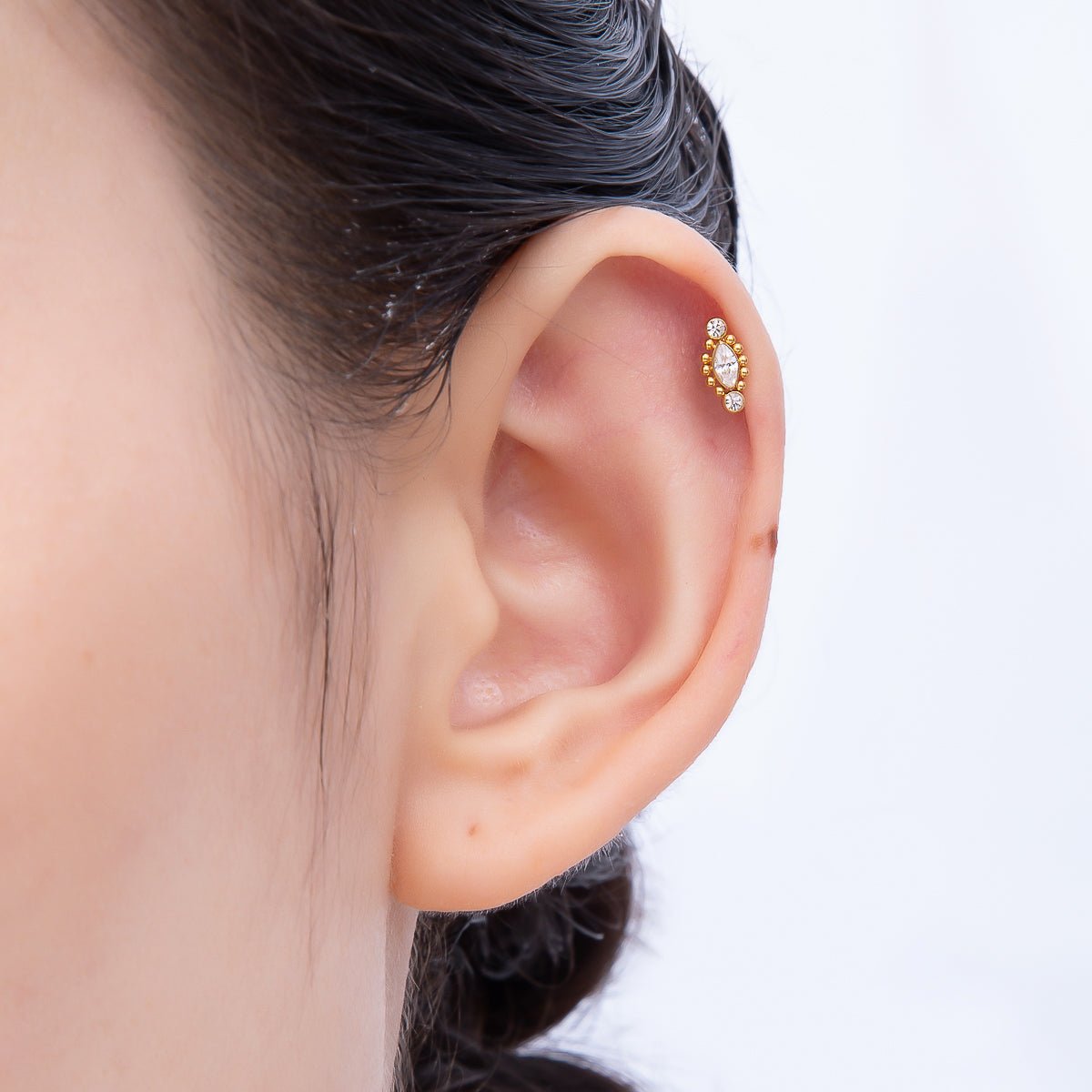 Titanium 4mm Clear CZ Marquise Bubble Cartilage Piercing Flat Back Stud in Gold & Silver | BJ-00146 BJ-00147