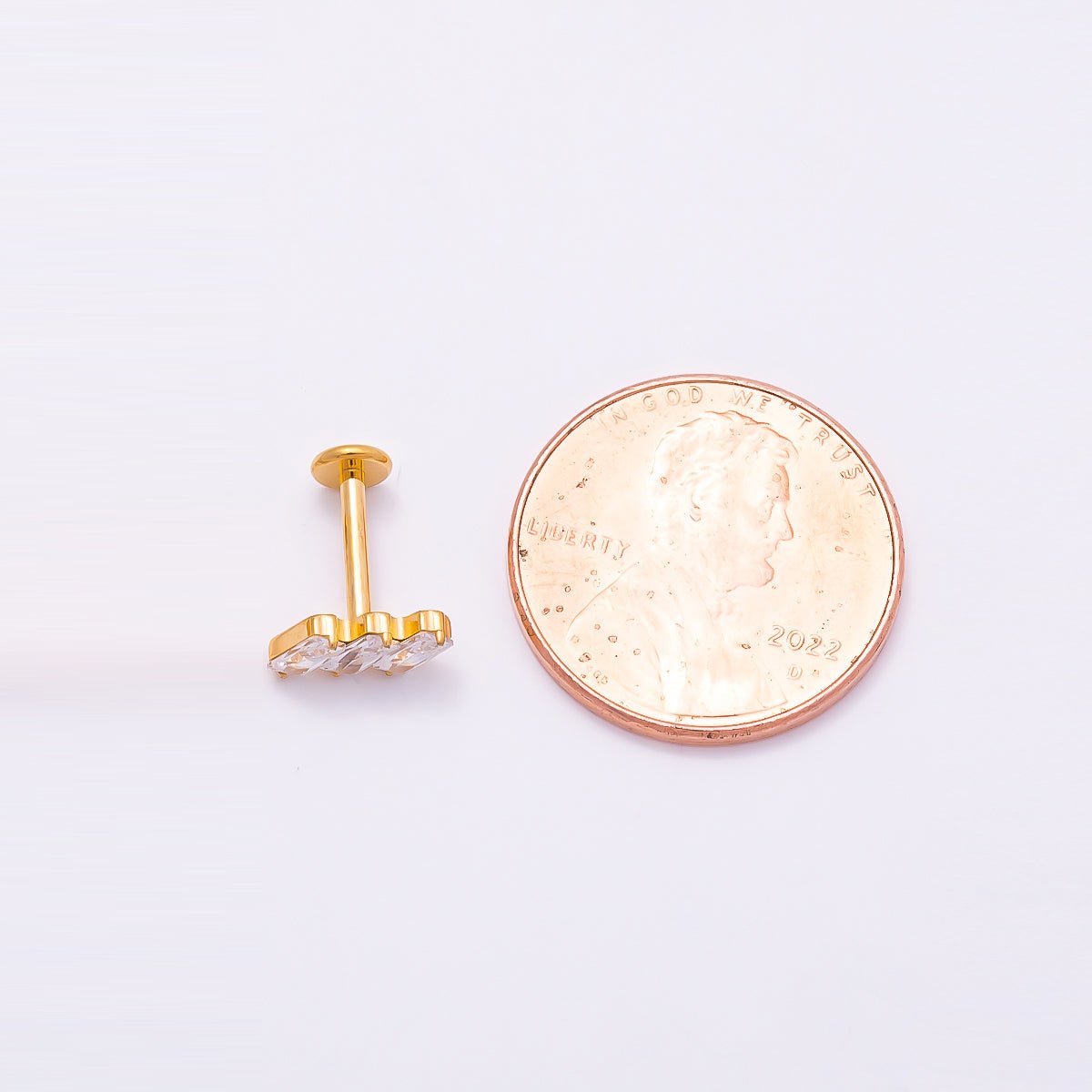 Titanium 4mm Triple Baguette CZ Cartilage Piercing Flat Back Stud in Gold & Silver | BJ-00084 BJ-00085