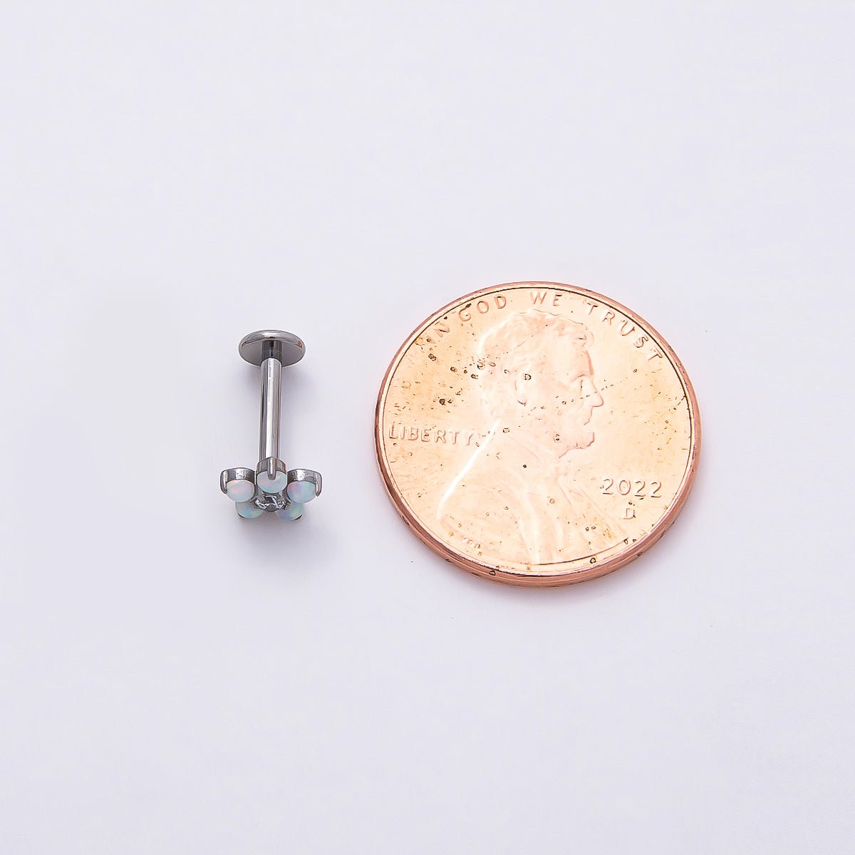 Titanium 5.5mm White Opal Clear CZ Flower Cartilage Piercing Flat Back Stud in Gold & Silver | BJ-00164 BJ-00165