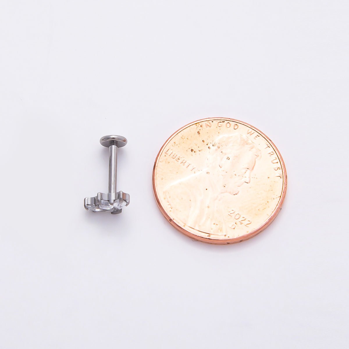 Titanium 5mm Clear CZ Fan Cartilage Piercing Flat Back Stud in Gold & Silver | BJ-00200 BJ-00201