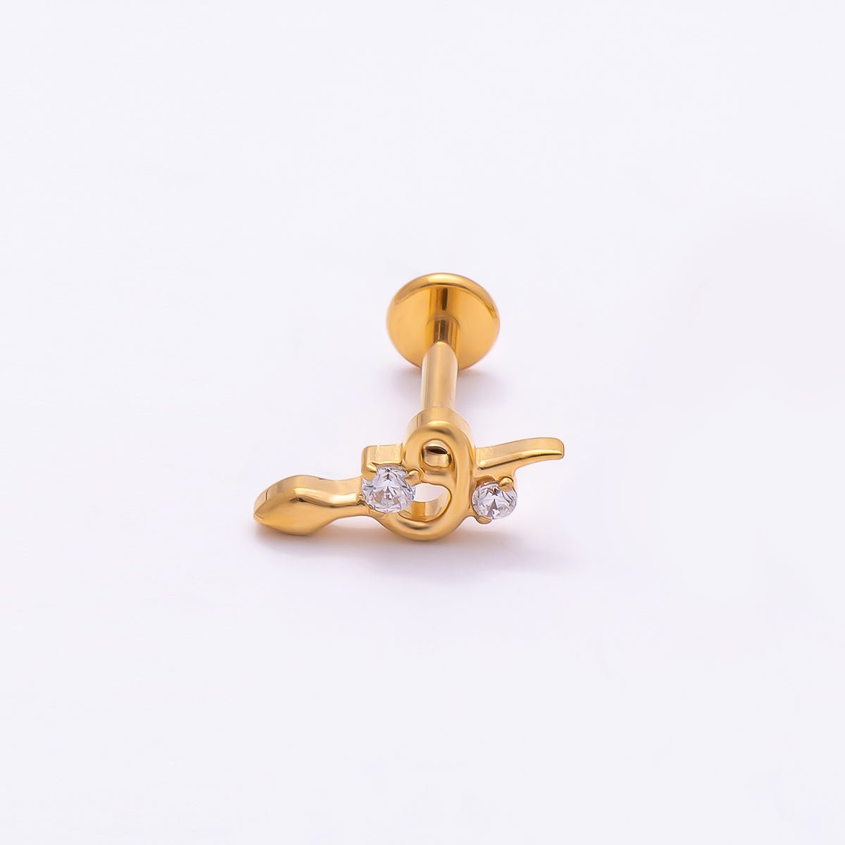 Titanium 5mm CZ Snake Cartilage Piercing Flat Back Stud in Gold & Silver | BJ-00079 BJ-00080