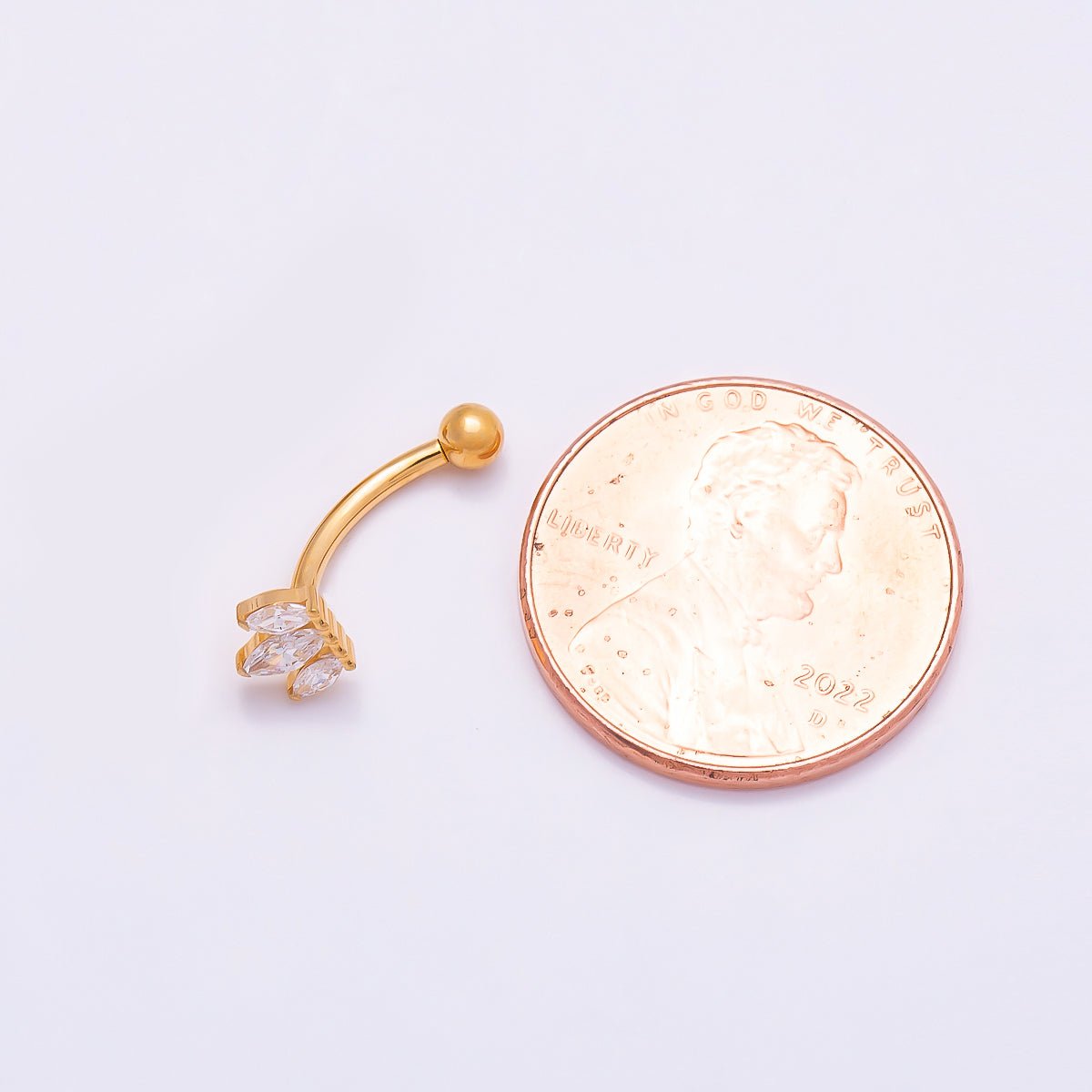 Titanium 5mm Triple Marquise CZ Curved Eyebrow Barbell Piercing Stud in Gold & Silver | BJ-00150 BJ-00151