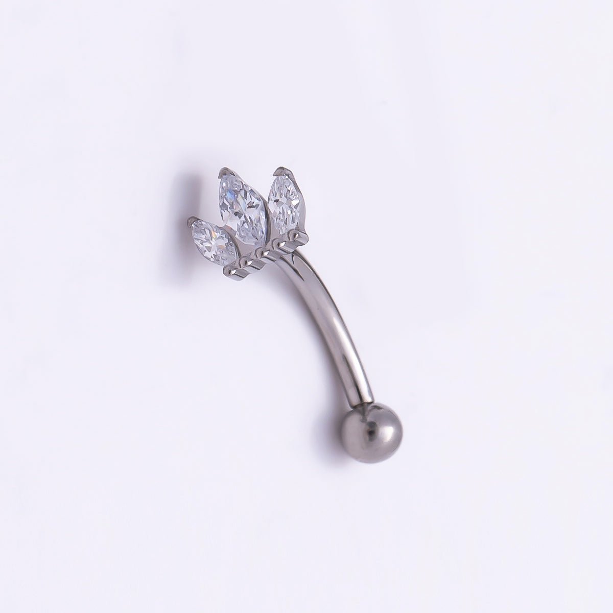 Titanium 5mm Triple Marquise CZ Curved Eyebrow Barbell Piercing Stud in Gold & Silver | BJ-00150 BJ-00151