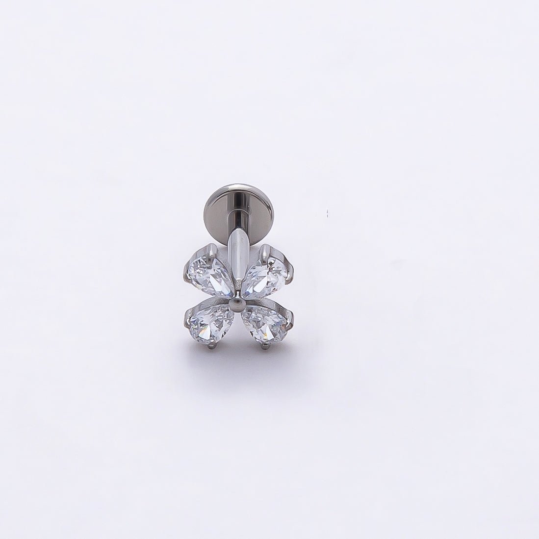Titanium 6.7mm Clear CZ Butterfly Cartilage Piercing Flat Back Stud in Gold & Silver | BJ-00158 BJ-00159