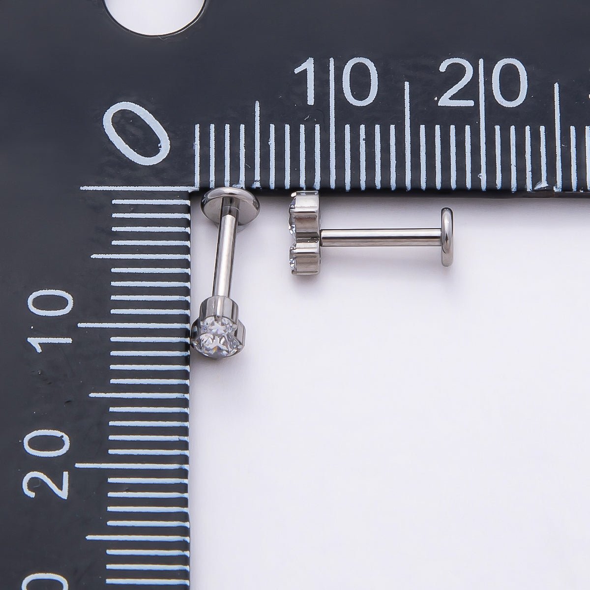 Titanium 6mm Clear CZ Double Round Cartilage Piercing Flat Back Stud in Gold & Silver | BJ-00128 BJ-00129