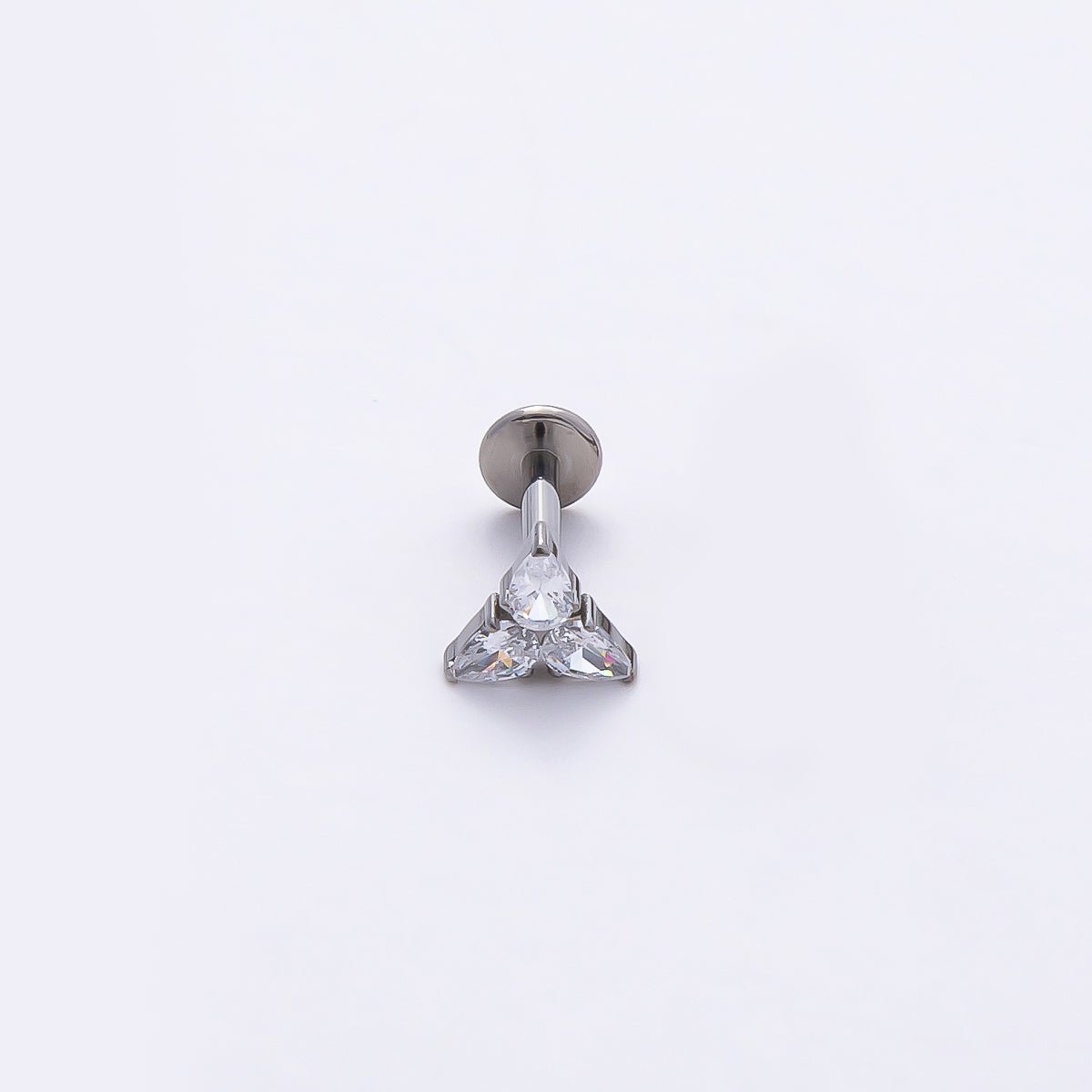 Titanium 6mm CZ Teardrop Flower Cartilage Piercing Flat Back Stud in Gold & Silver | BJ-00194 BJ-00195