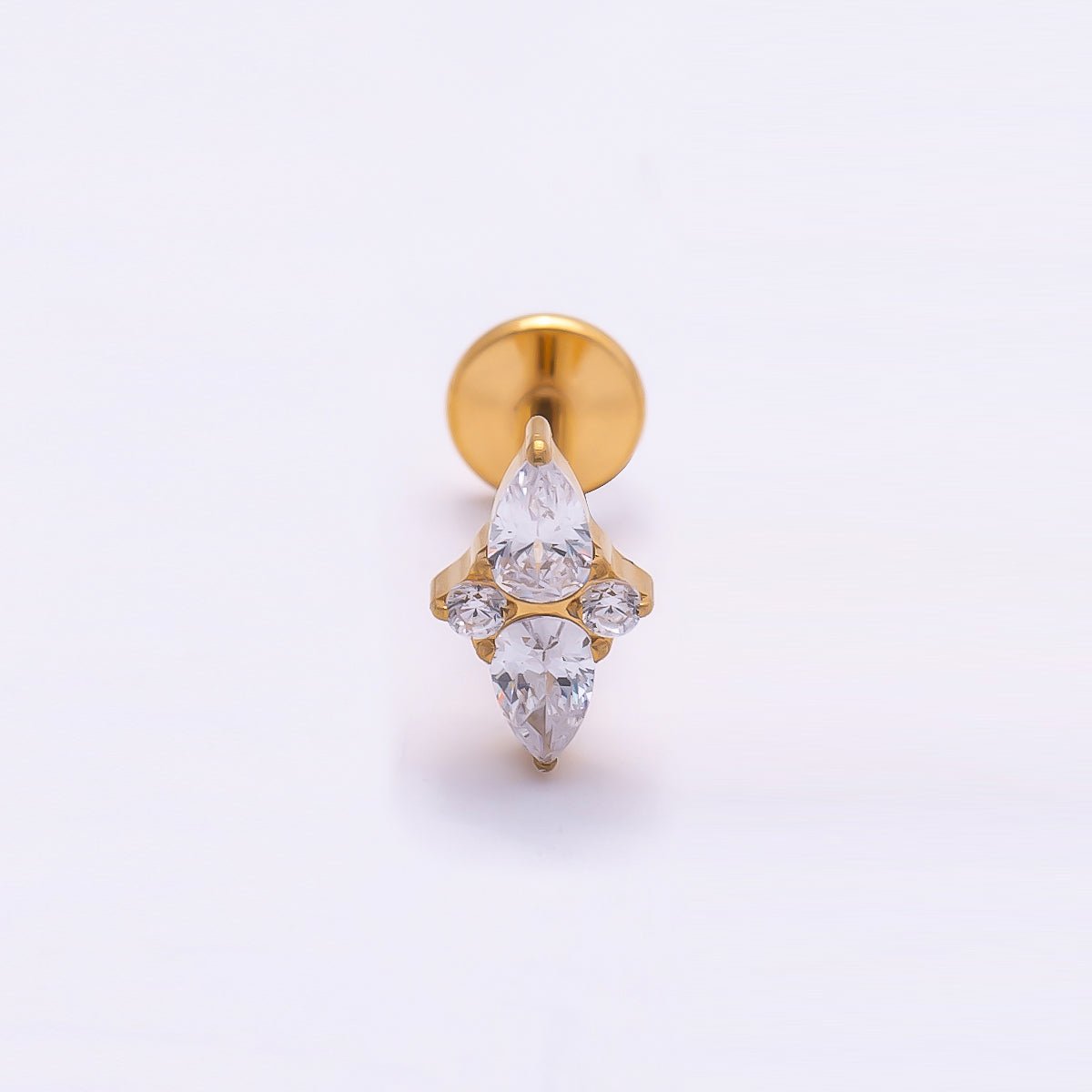 Titanium 7mm Clear CZ Teardrop Star Cartilage Piercing Flat Back Stud in Gold & Silver | BJ-00144 BJ-00145
