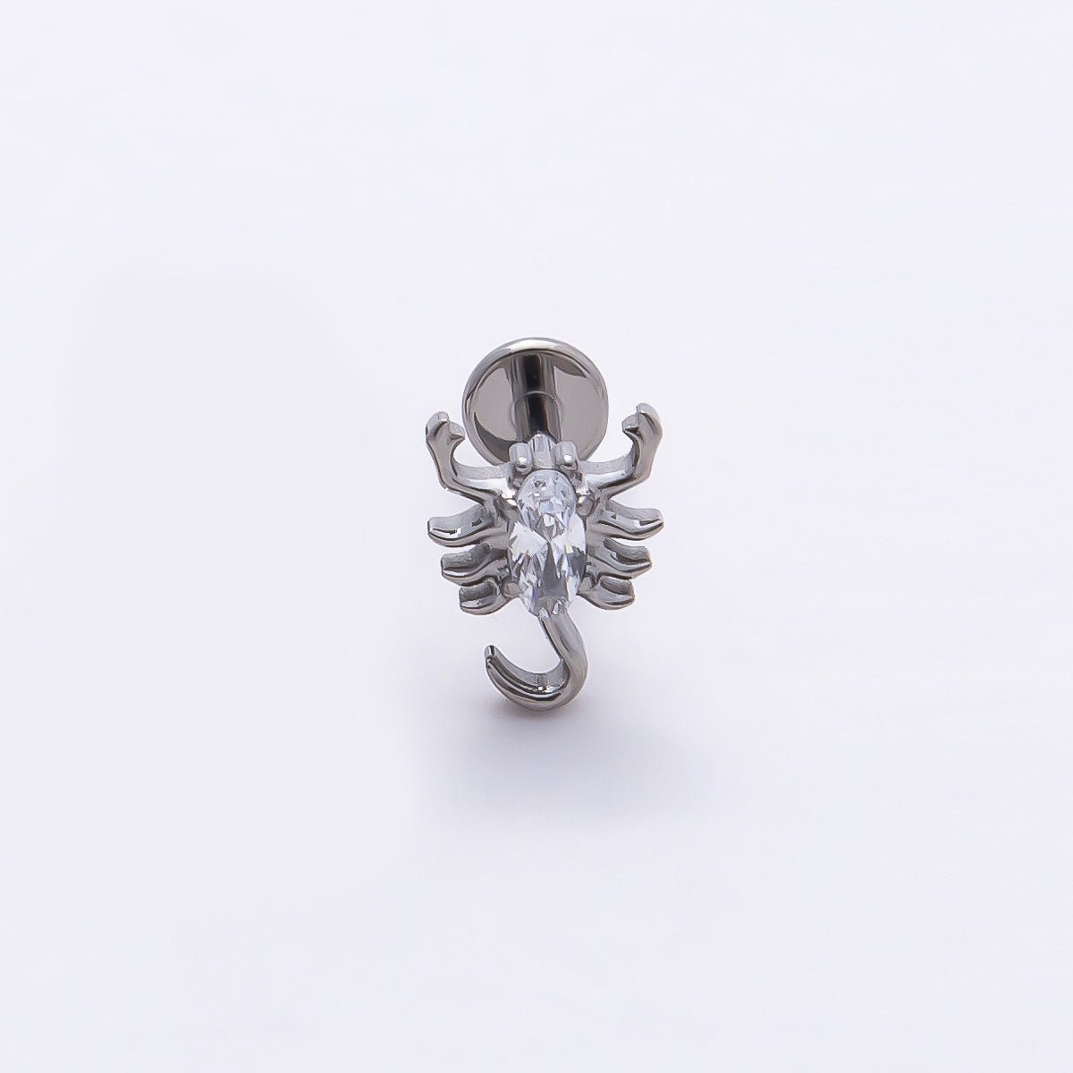 Titanium 8mm Clear CZ Scorpion Cartilage Piercing Flat Back Stud in Gold & Silver | BJ-00162 BJ-00163