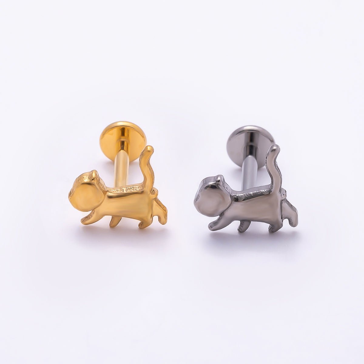 Titanium 8mm Pet Minimalist Cartilage Piercing Flat Back Stud in Gold & Silver | BJ-00094 BJ-00095