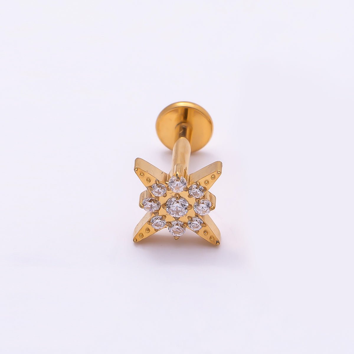 Titanium 8mm Star Micro Paved CZ Cartilage Piercing Flat Back Stud in Gold & Silver | BJ-00082 BJ-00083