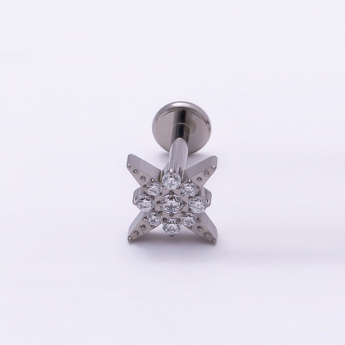 Titanium 8mm Star Micro Paved CZ Cartilage Piercing Flat Back Stud in Gold & Silver | BJ-00082 BJ-00083