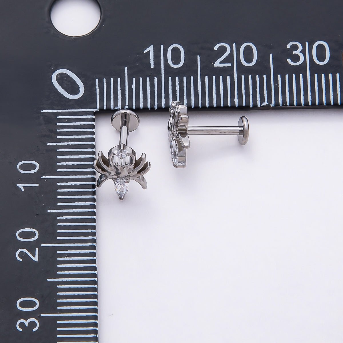 Titanium 9mm Clear Marquise CZ Spider Cartilage Piercing Flat Back Stud in Gold & Silver | BJ-00156 BJ-00157
