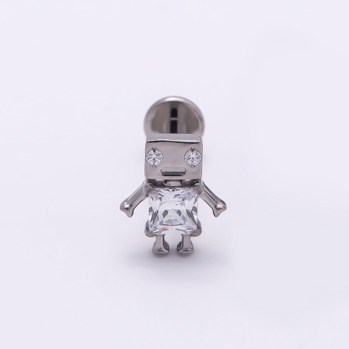 Titanium Clear CZ Robot Cartilage Piercing Flat Back Stud in Gold & Silver | BJ-00088 BJ-00089