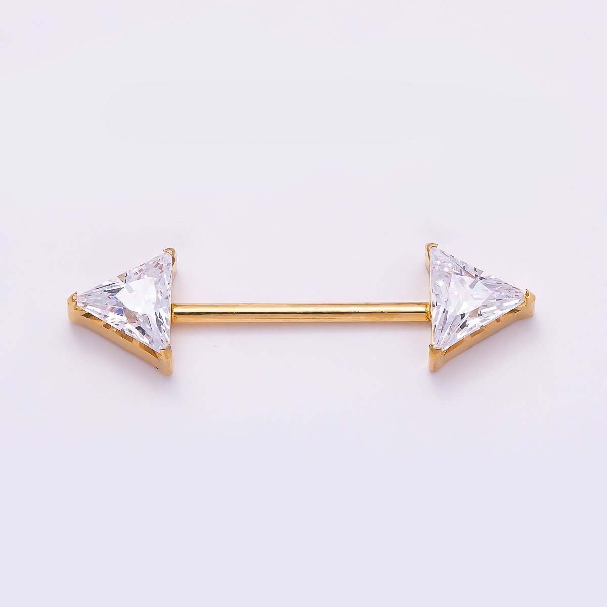 Titanium Clear CZ Triangle Nipple Barbell Piercing Body Jewelry in Gold & Silver | BJ-00102 BJ-00103
