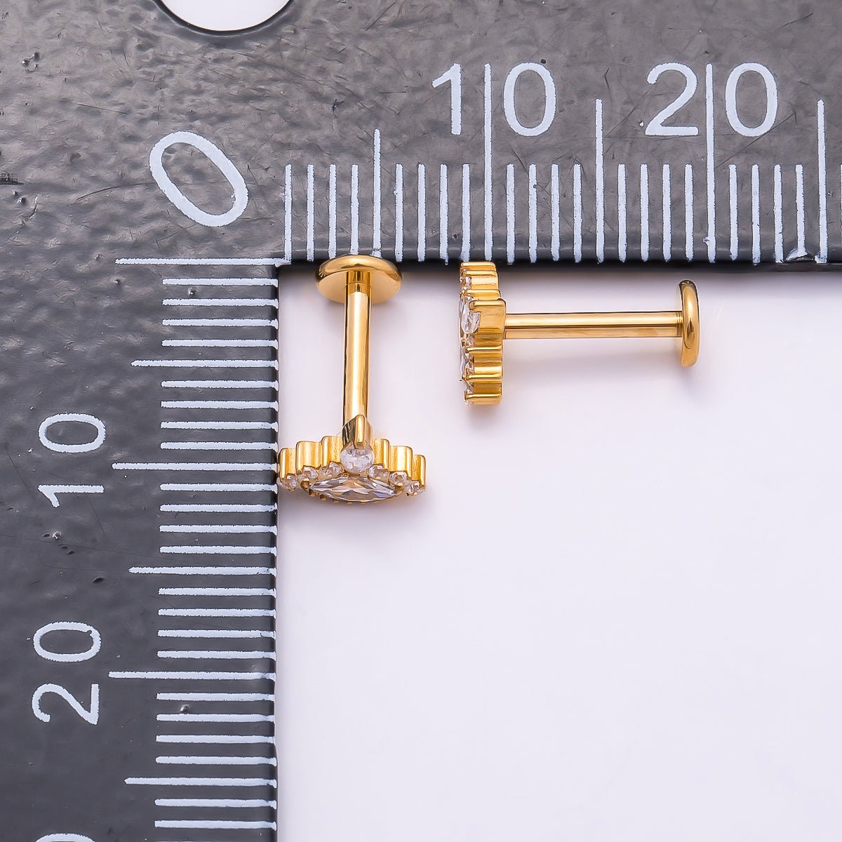 Titanium Marquise CZ Cartilage Piercing Flat Back Stud in Gold & Silver | BJ-00092 BJ-00093