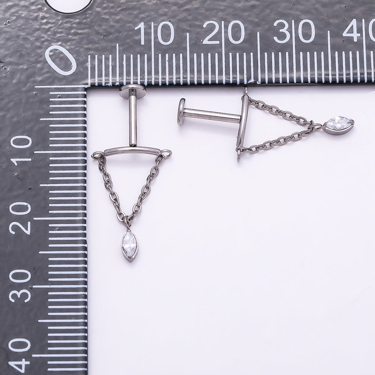 Titanium Marquise CZ Curved Chain Drop Cartilage Piercing Flat Back Stud | BJ-00081