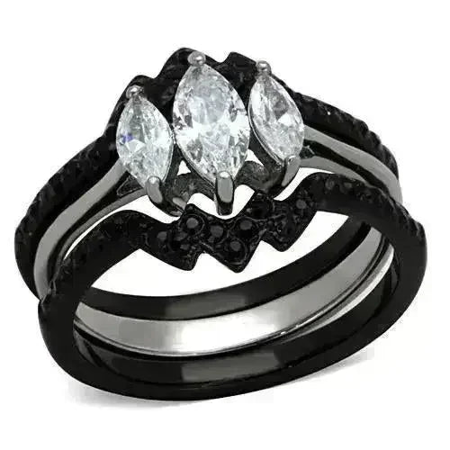TK1347 - Two-Tone IP Black Stainless Steel Ring with AAA Grade CZ in
