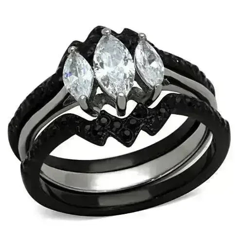 TK1347 - Two-Tone IP Black Stainless Steel Ring with AAA Grade CZ in