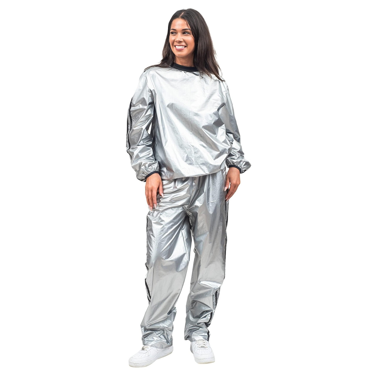 Todd and Margo Shiny Silver 2 Piece Workout Top and Pants Halloween Costume Set