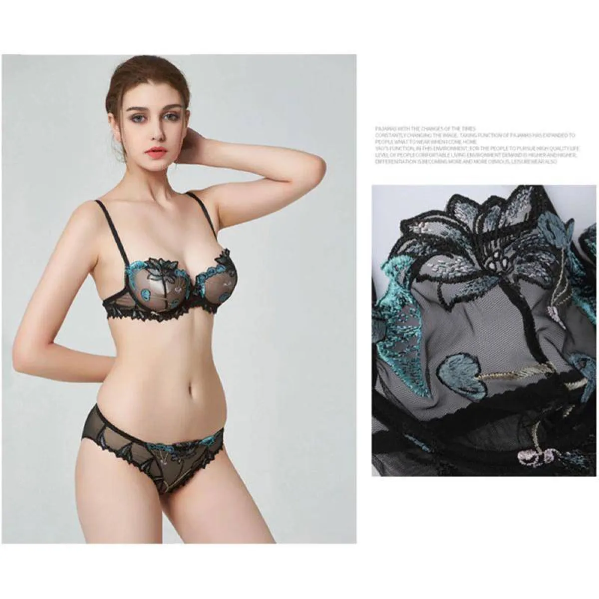 Sexy Transparent Flower Lingerie Set