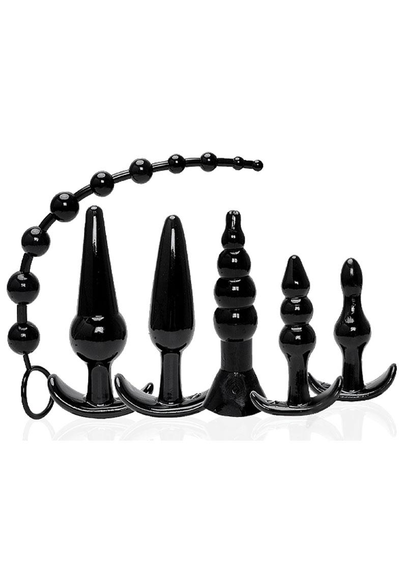 Try-Curious Anal Plug Kit 5 Body-Safe TPR Plugs and Beads
