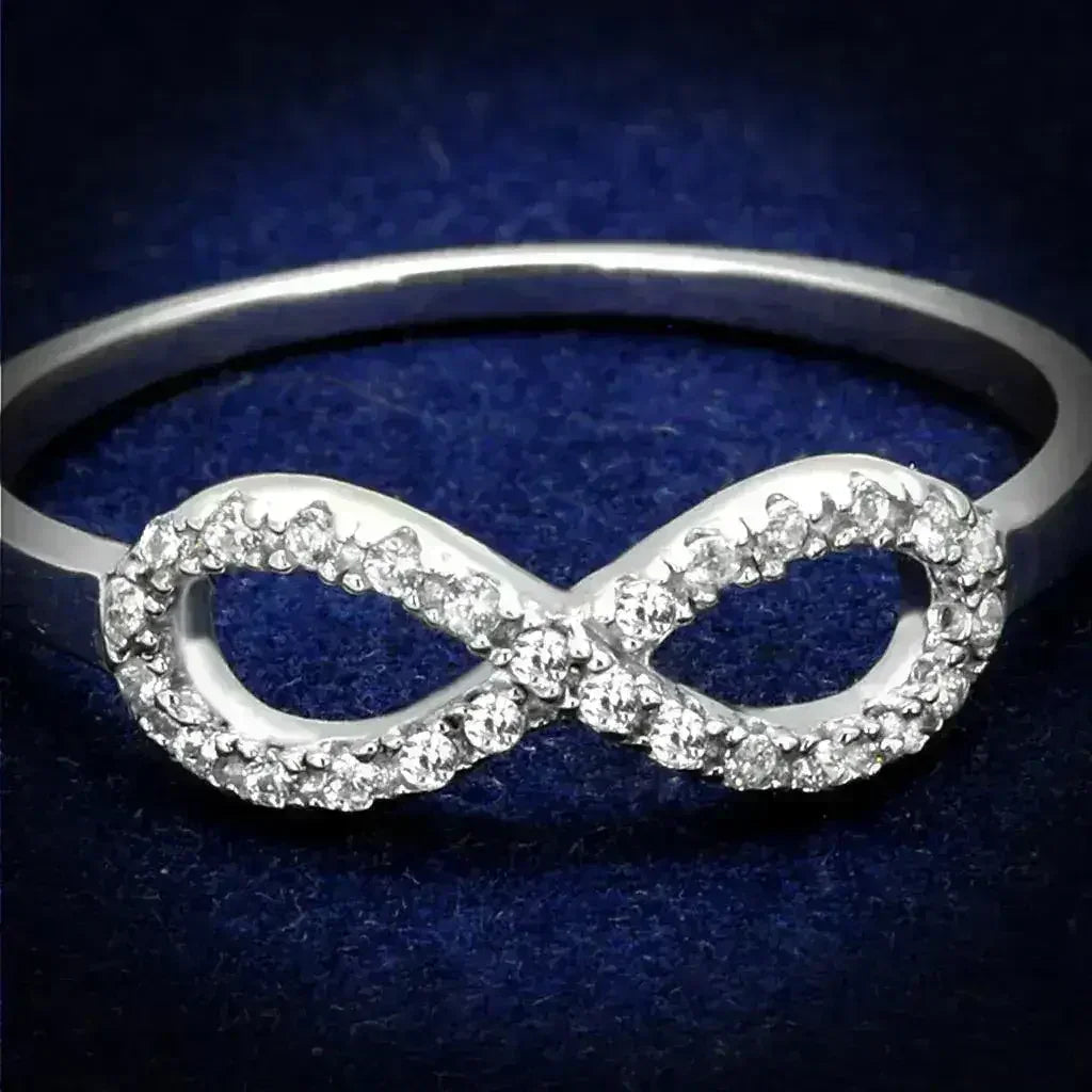TS487 - Rhodium 925 Sterling Silver Ring with AAA Grade CZ in Clear