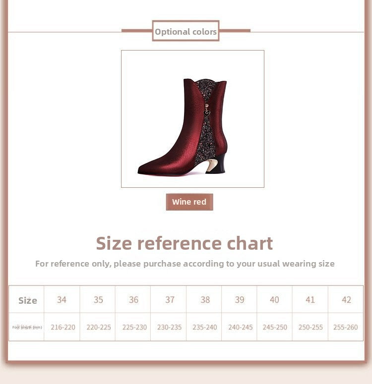Leather Coarse Heel Pointed Short Boots Women&