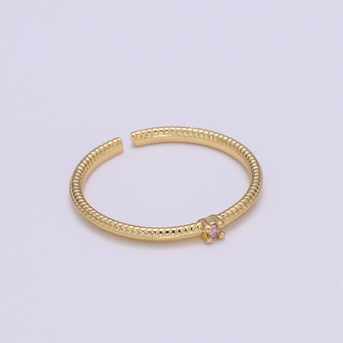 Twisted Band Ring - 24K Gold Minimalist Ring - Stackable Ring - Gold Cz Ring Layering - Stacking Ring Birthstone Jewelry size 6.5 O-281 O-282