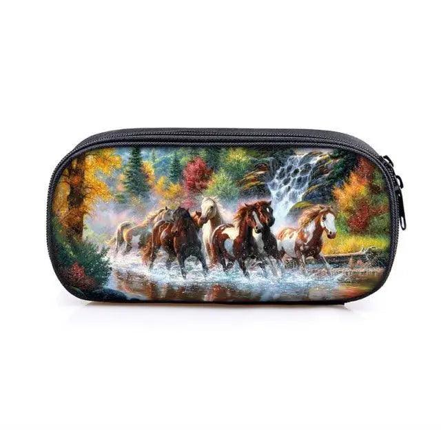 Vintage Cartoon Print Students Pencil Case Classic Theme Makeup Cosmetic Bags Elegant Stationery Pouch