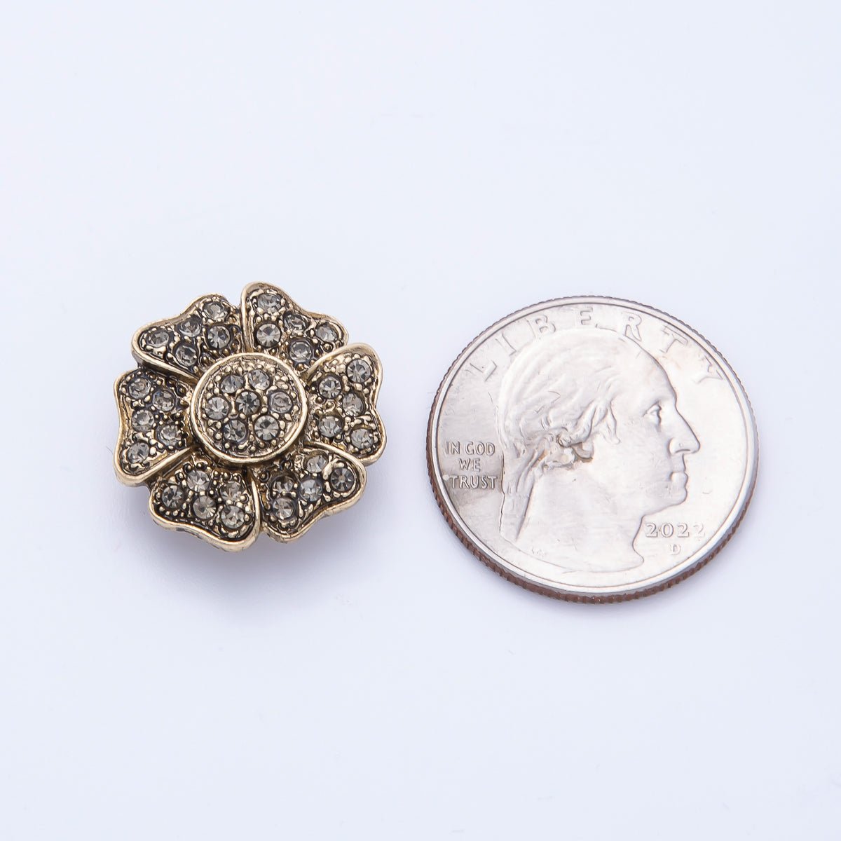 Vintage Gold 20.6mm x 19.8mm Rhinestone Flower Pin Brooch | BH-069