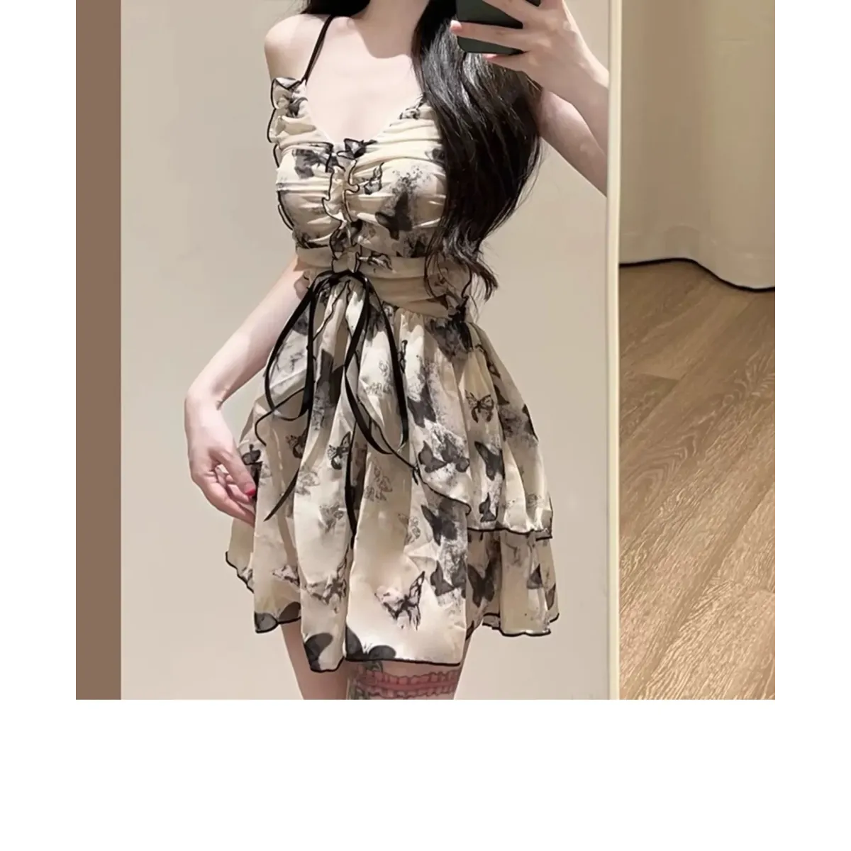 Butterfly Print One Piece Swimsuit – Vintage Ruffle Mini Dress Style