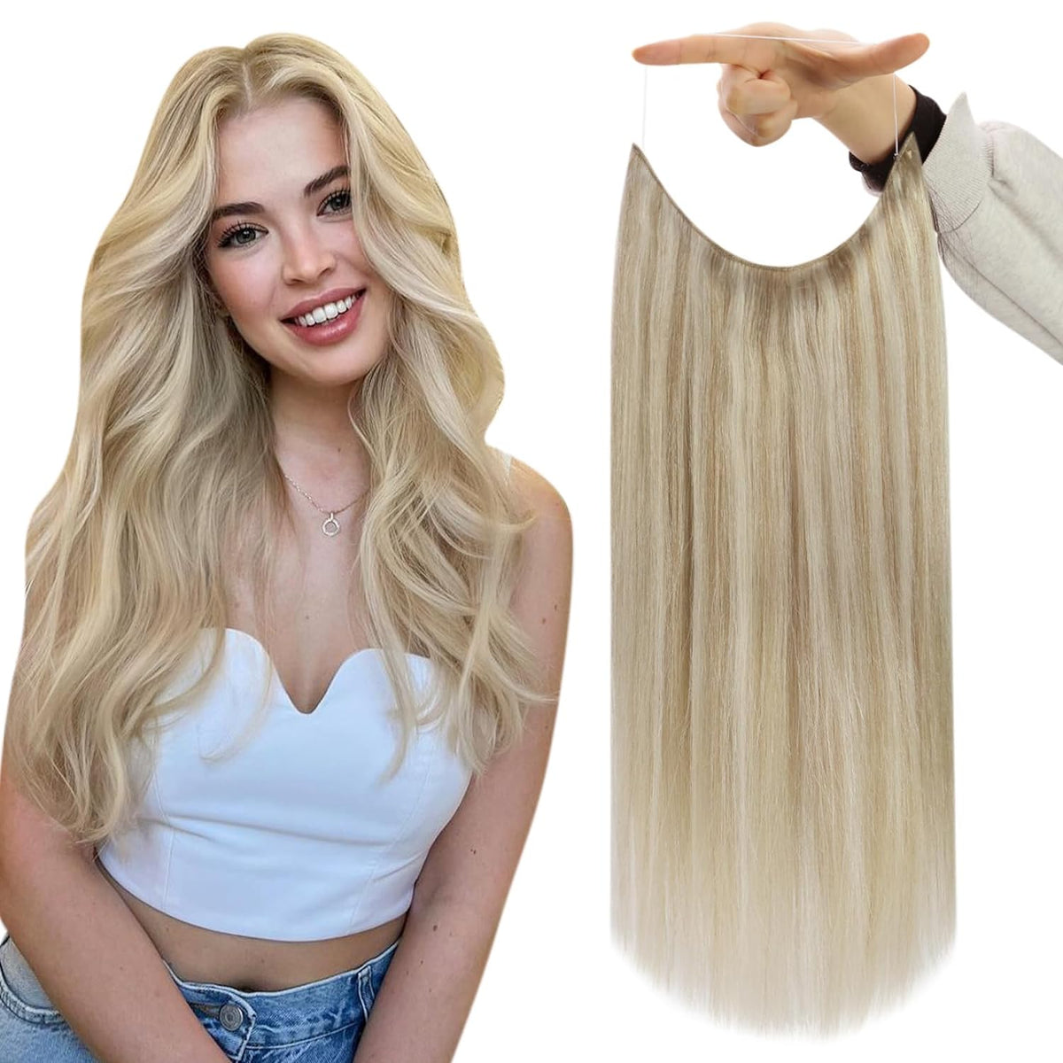 VIP BandX Halo System – 100% Human Hair Extensions, Silky Straight 24" with Clip