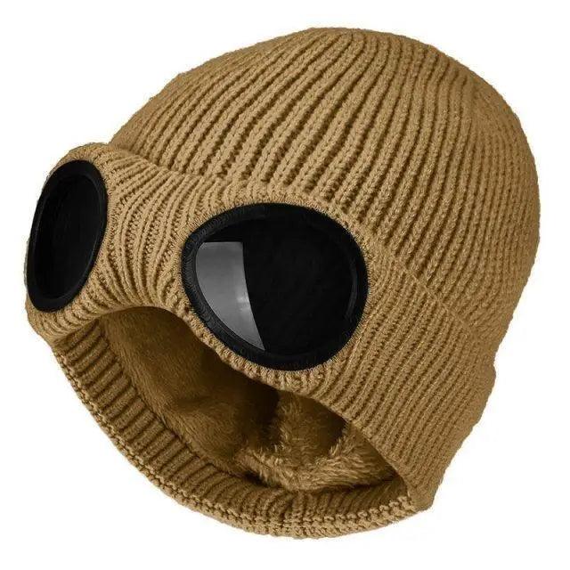 Warm Classic Unisex Wool Knitted Goggles Beanie Comfortable Winter Stylish Hat Outdoor Sports Cap For Men Women New Fashion Multi Function Caps